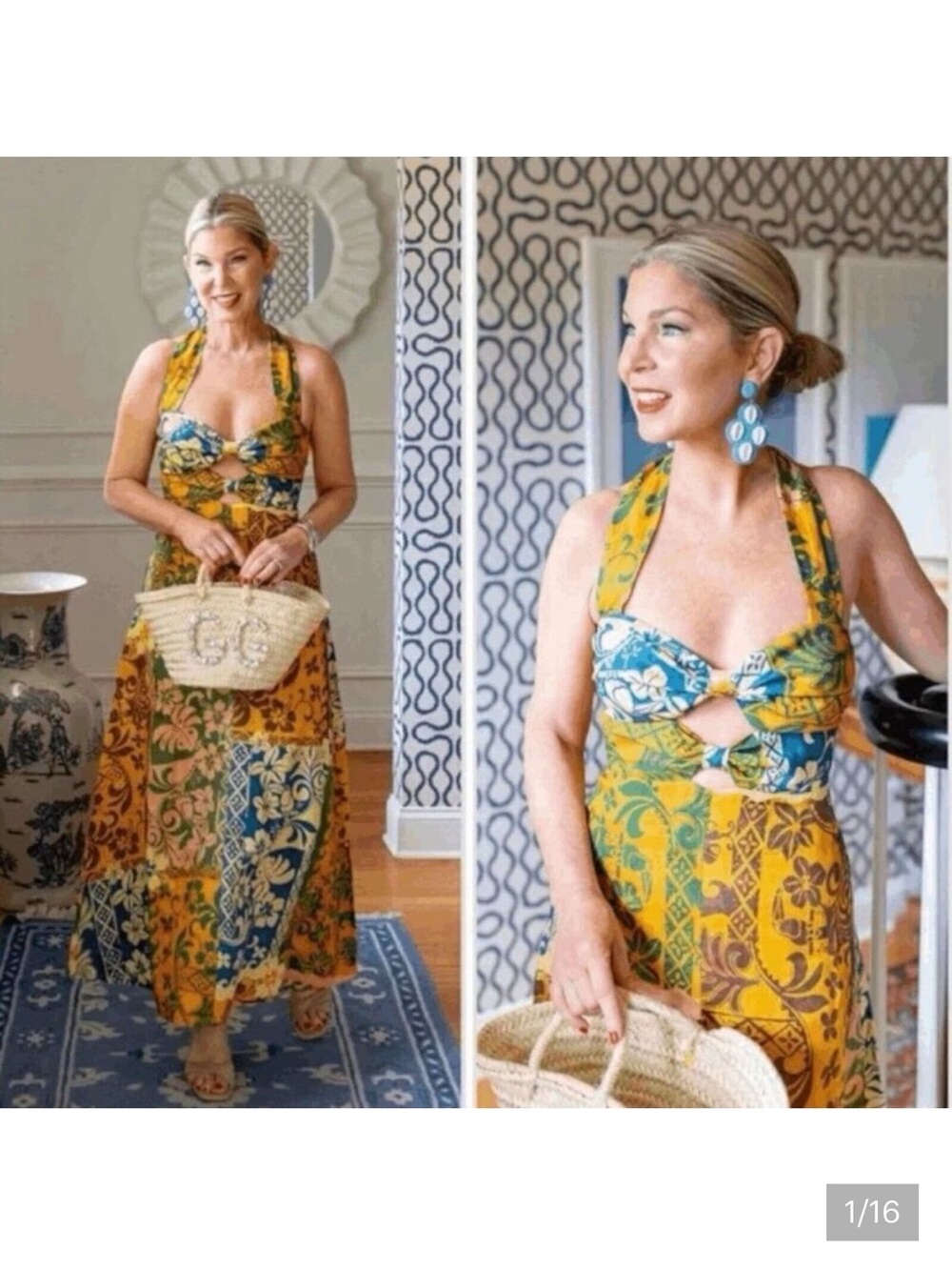 Alemais Archie Halter Maxi Dress WMNS 2 Floral Print Patchwork Linen Smocked NEW - Picture 2 of 2